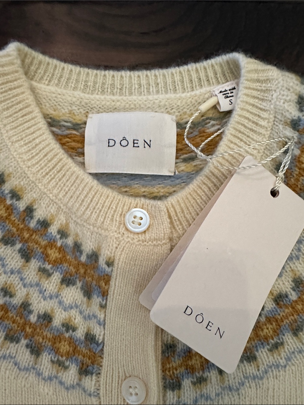NWT DĂEN Olympe Cardigan S Gateau Annecy Fair Isle Wool Cashmere Ivory - Picture 8 of 13